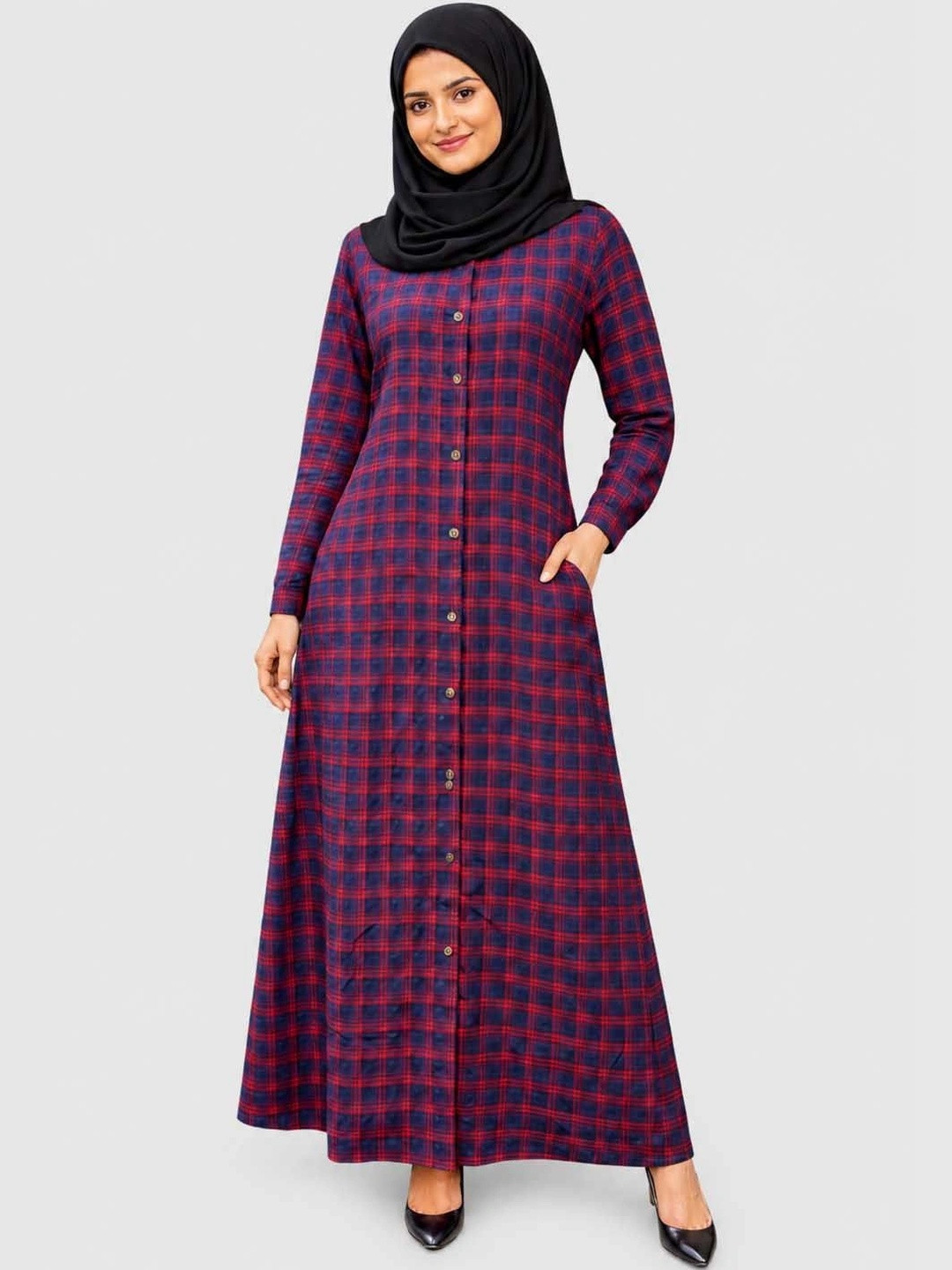 SARINKU Checked A-Line Maxi Dress