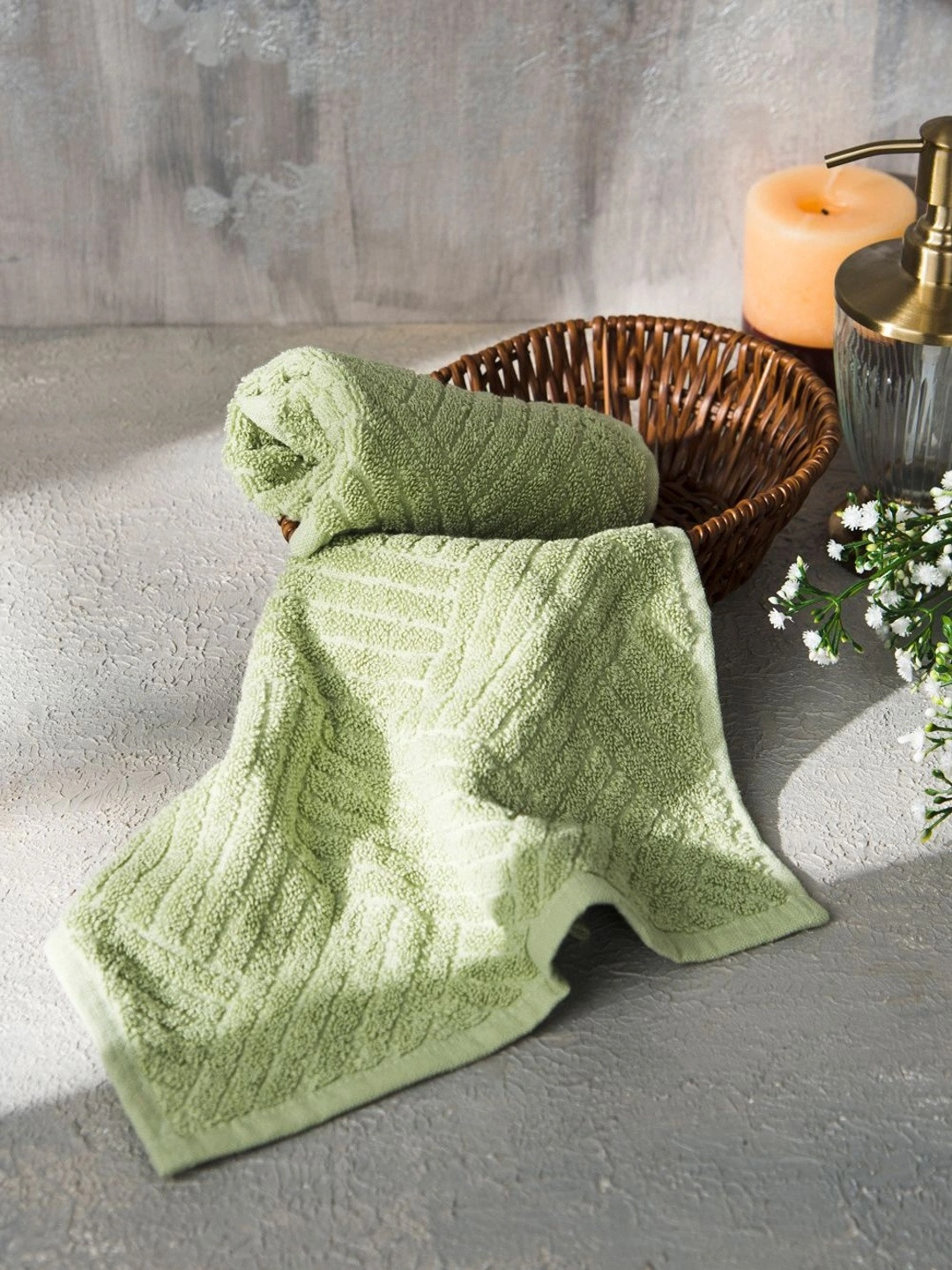 Fabindia Green 2 Printed Cotton 570 GSM Bath Towel