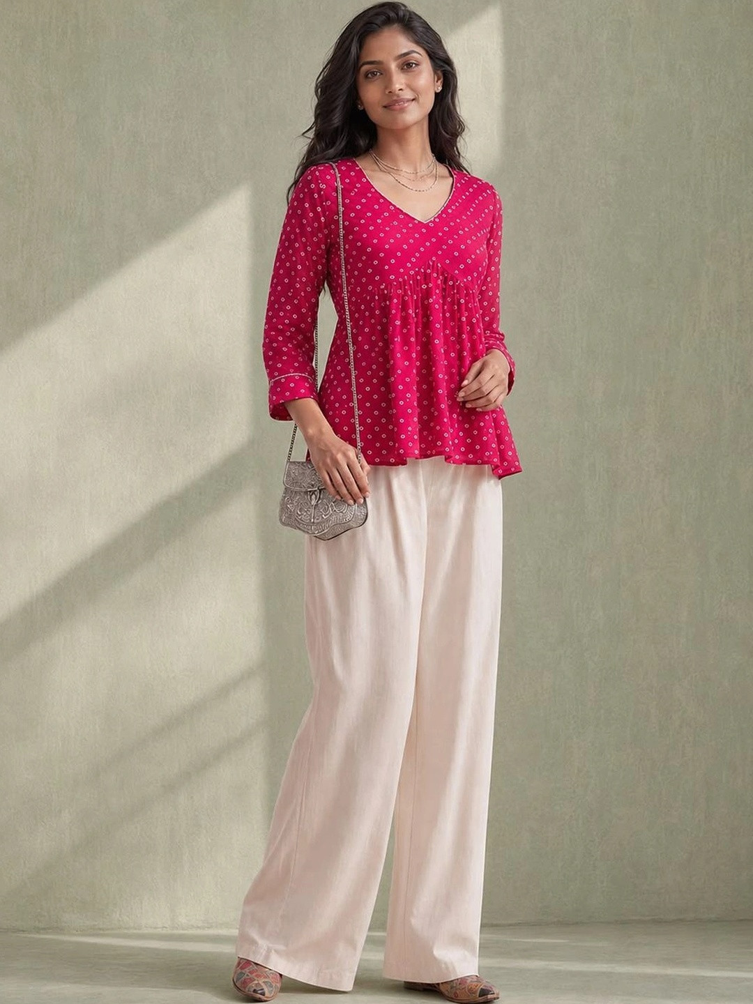 Varanga Print Peplum Top