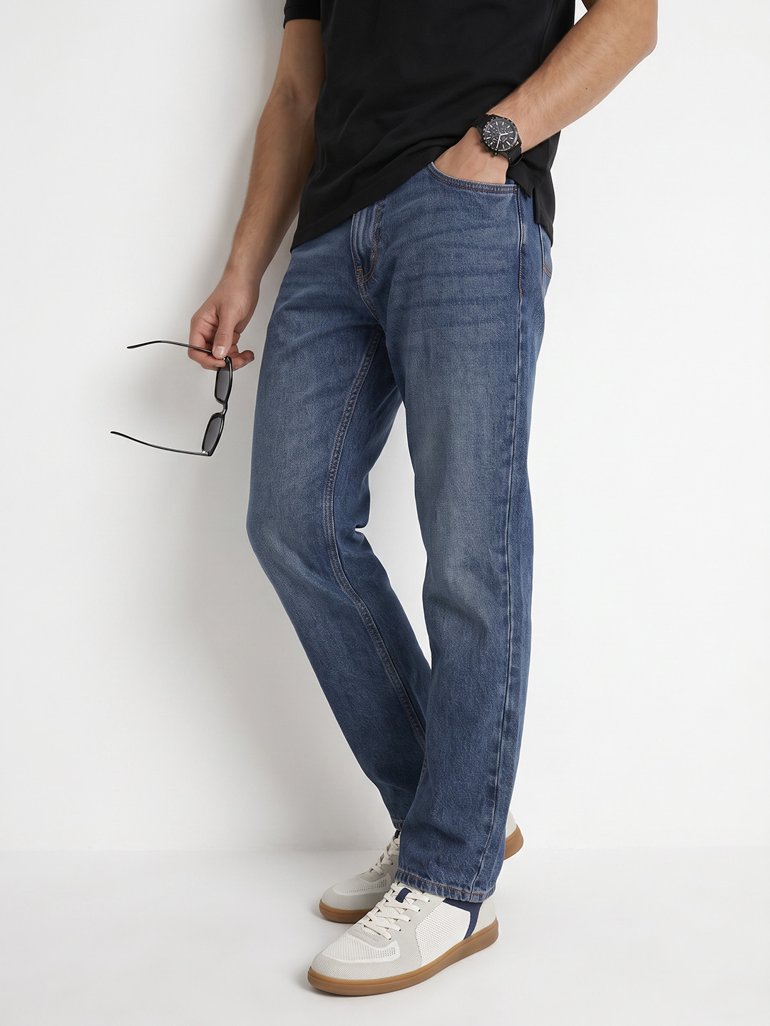 Peter England Men Comfort Tapered Fit Pure Cotton Jeans