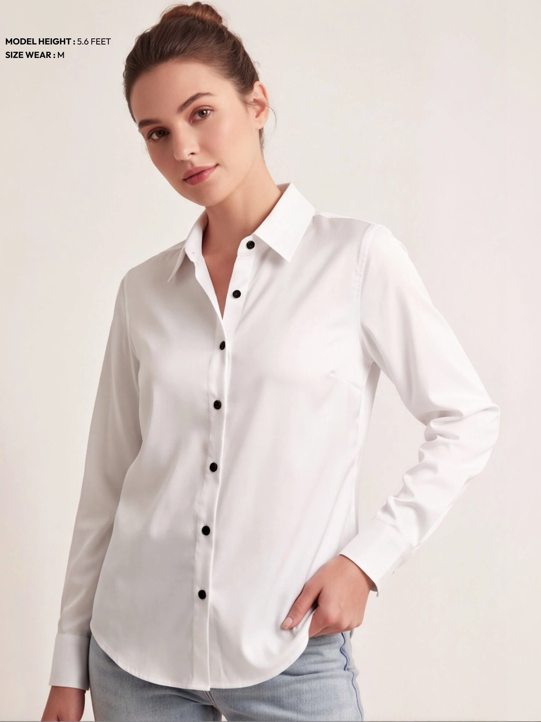 MOKARI Women White Classic Slim Fit Casual Shirt