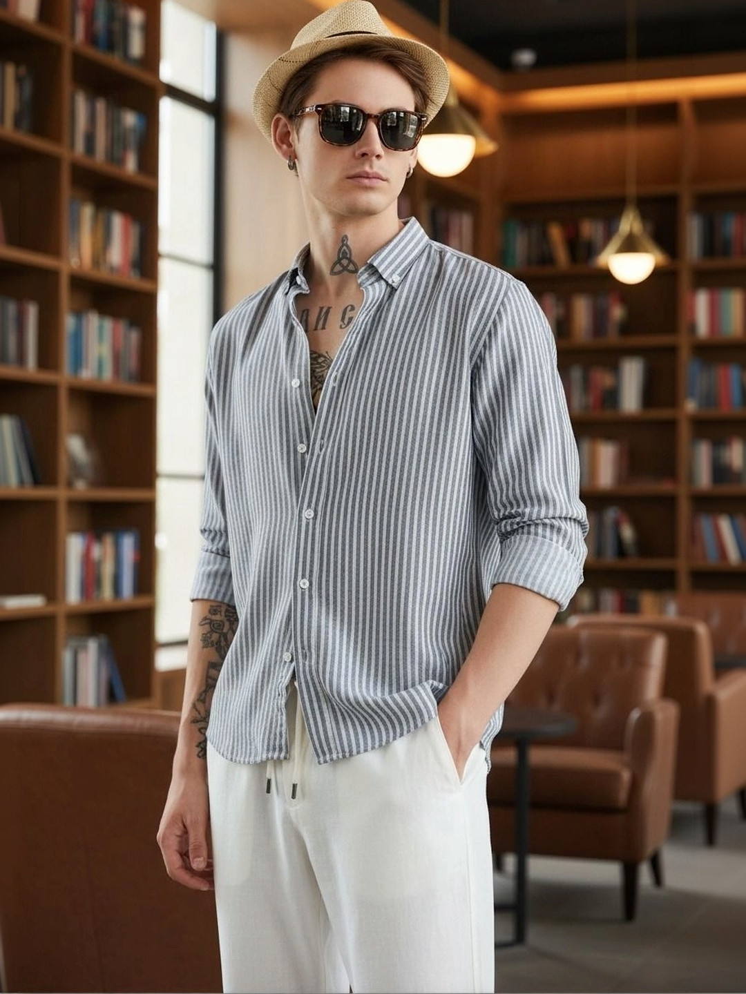 Men's Regular Fit Vertical Striped Casual Shirt