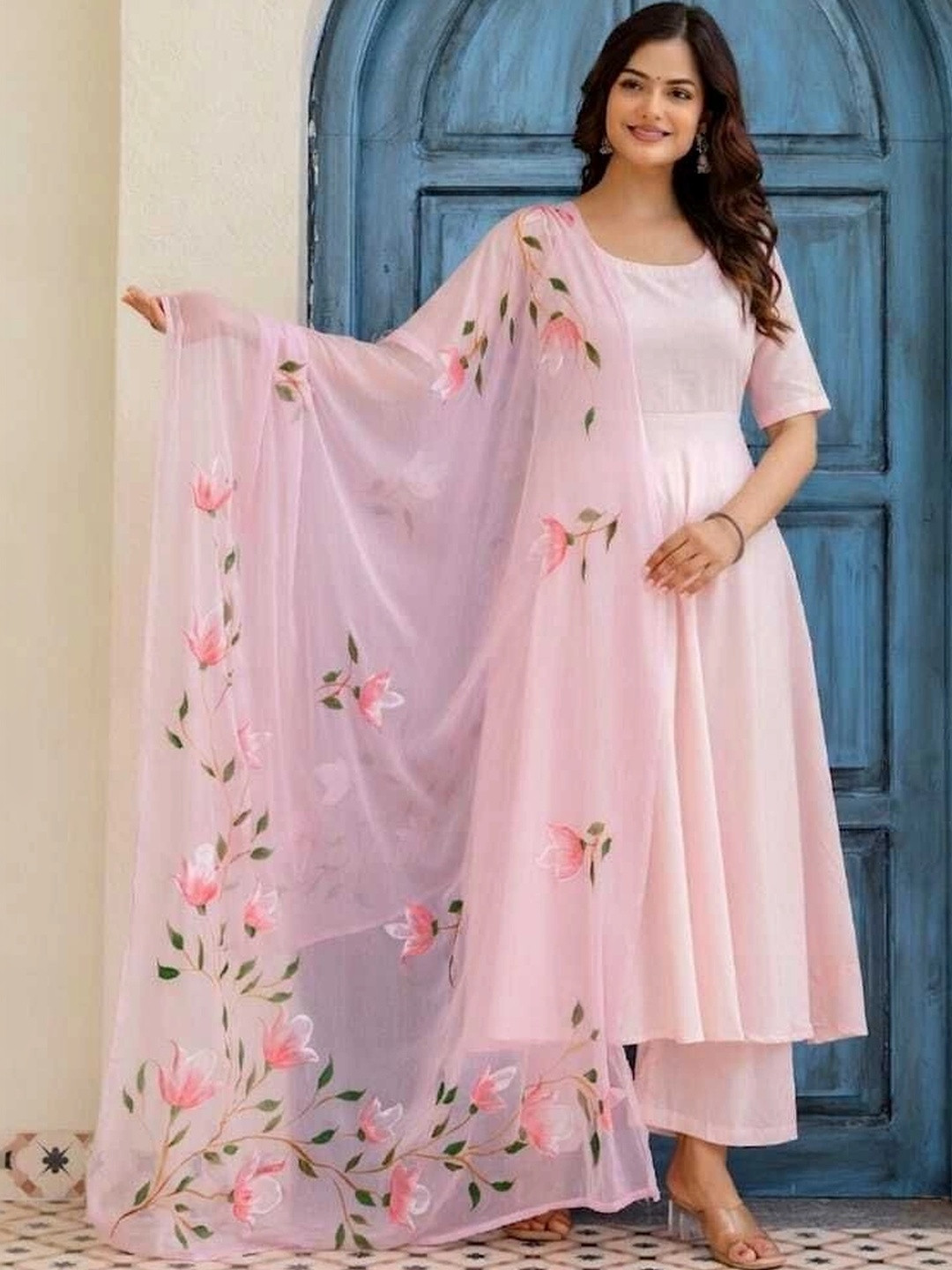 Colorvibes Women Floral Regular Pure Cotton Kurta with Palazzos & With Dupatta