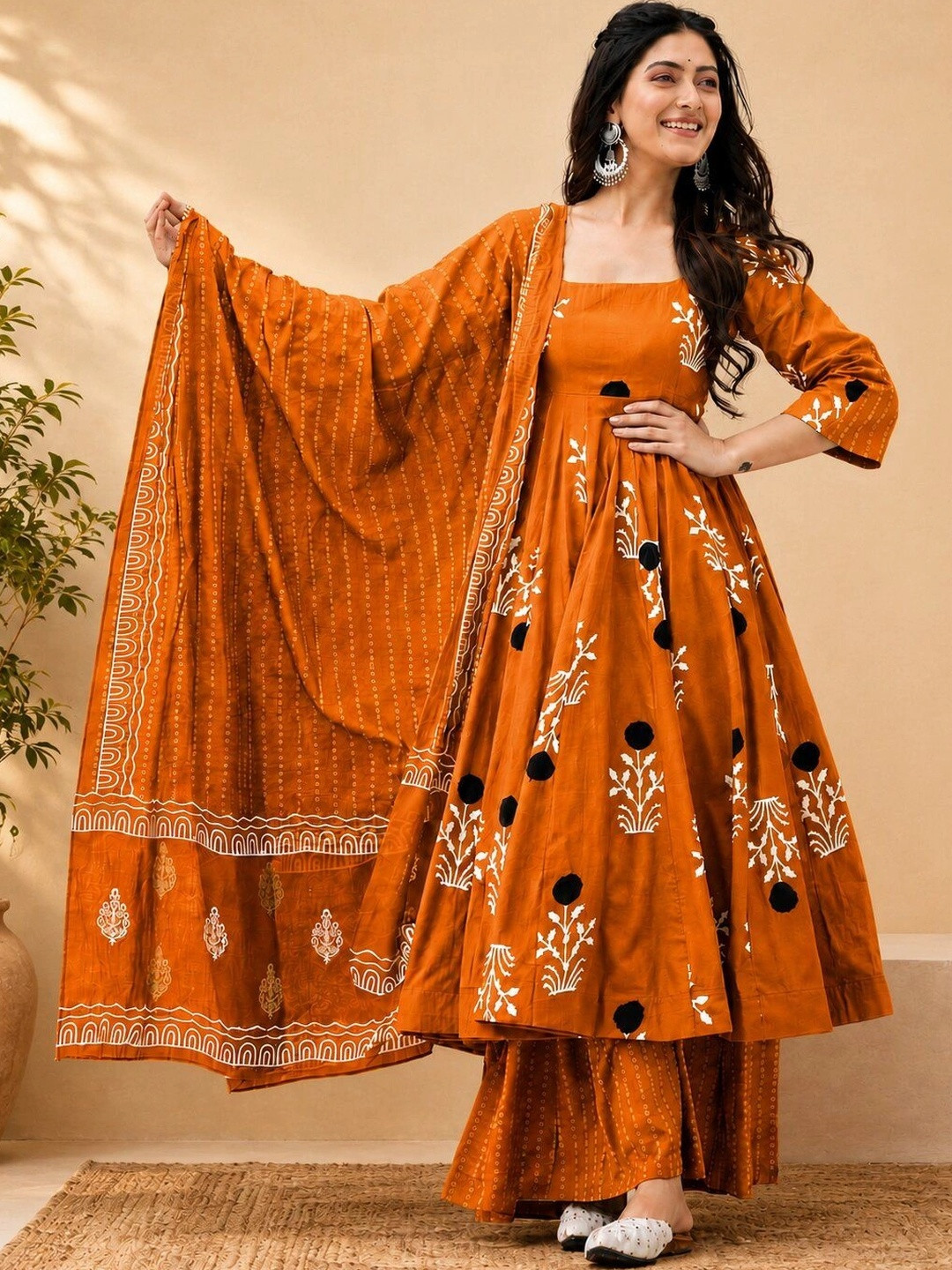 Mogra Designs Women Ethnic Motifs Printed Empire Kurta with Palazzos & With Dupatta