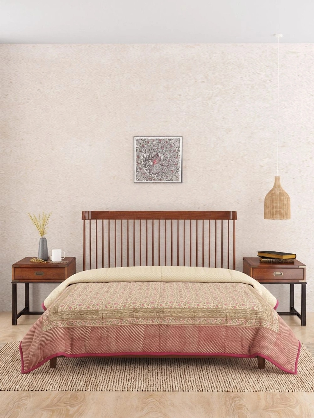 Fabindia Pink Floral Mild Winter Dohar