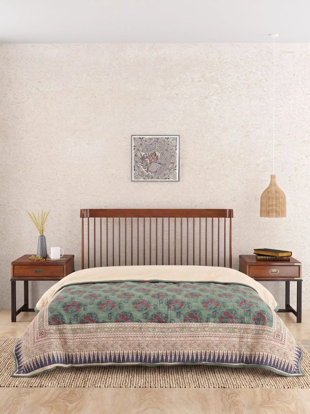 Fabindia Green Floral Mild Winter Quilt