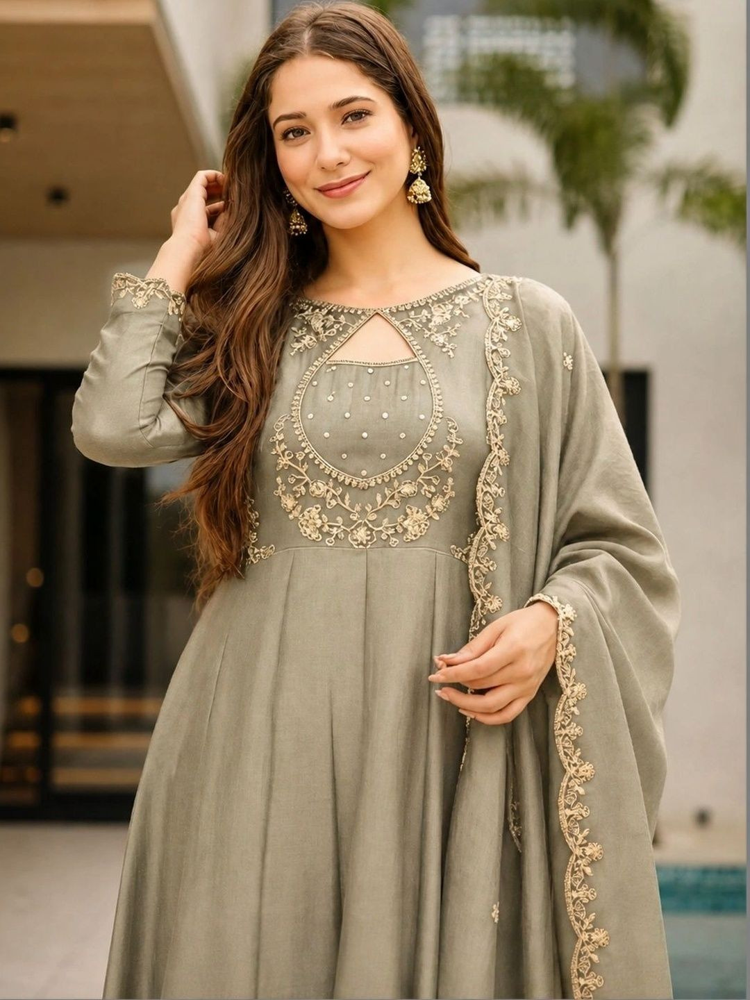 FoxDX Women Ethnic Motifs Embroidered Regular Thread Work Kurta with Trousers & With Dupatta