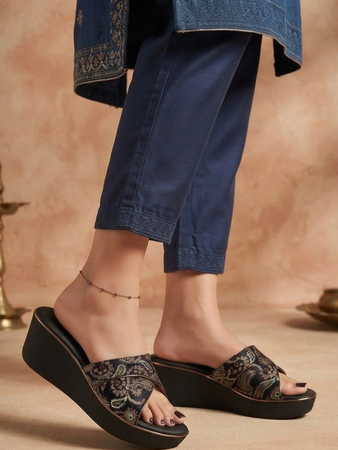 Lazera Women Embellished Ethnic Wedge Sandals