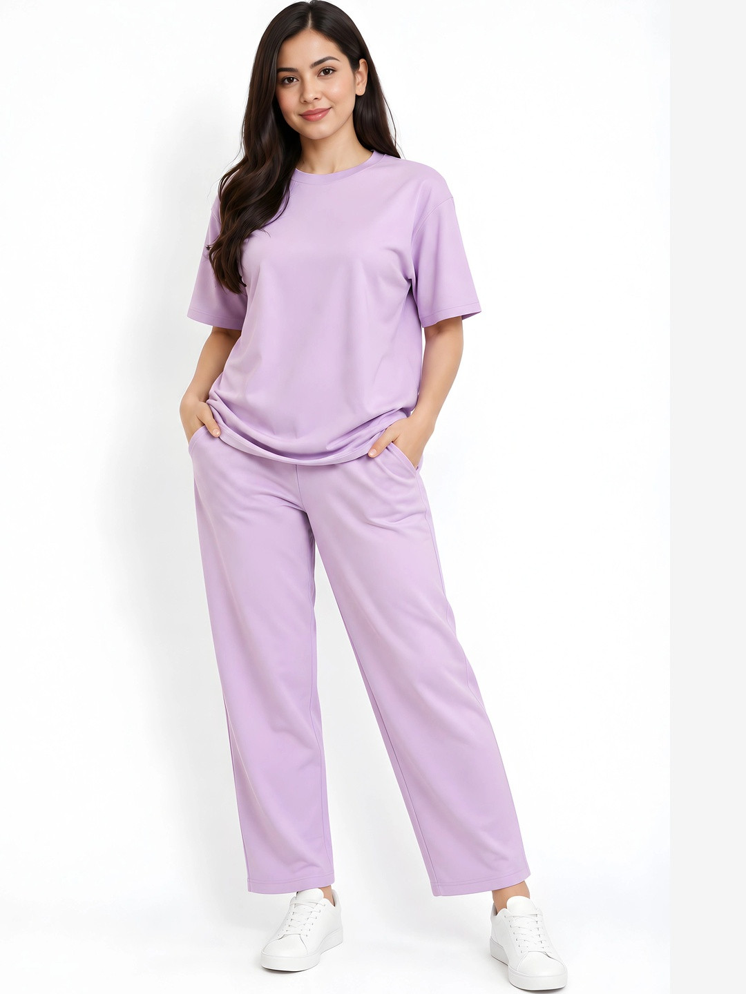 ELVIA Cotton Solid T-shirt with Trousers