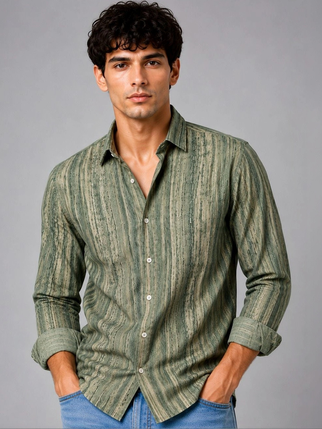 Foomer Men Multi Striped Cotton Casual Shirt