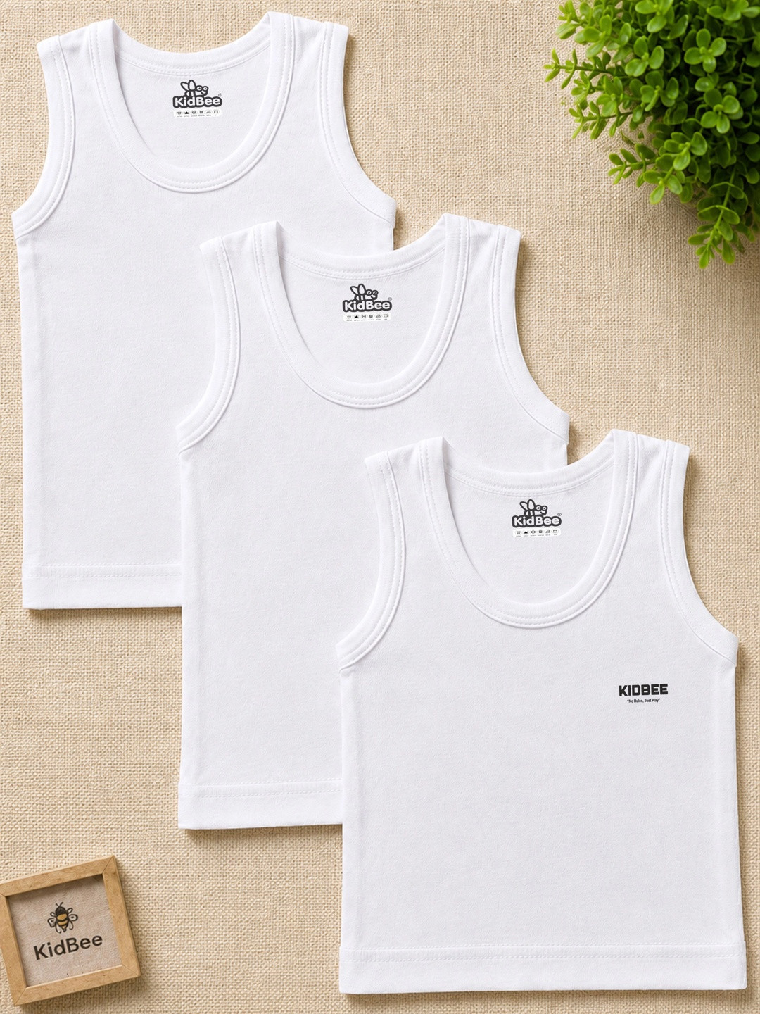 KidBee Boys Pack Of 3 Pure Cotton Basic Vests 1003-VST-445-3PC-VST-445-White-3PC