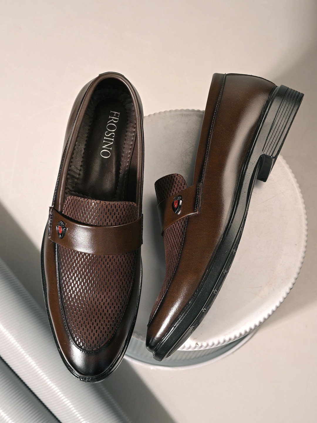 FROSINO Men Textured Round Toe Slip-On Formal Loafers
