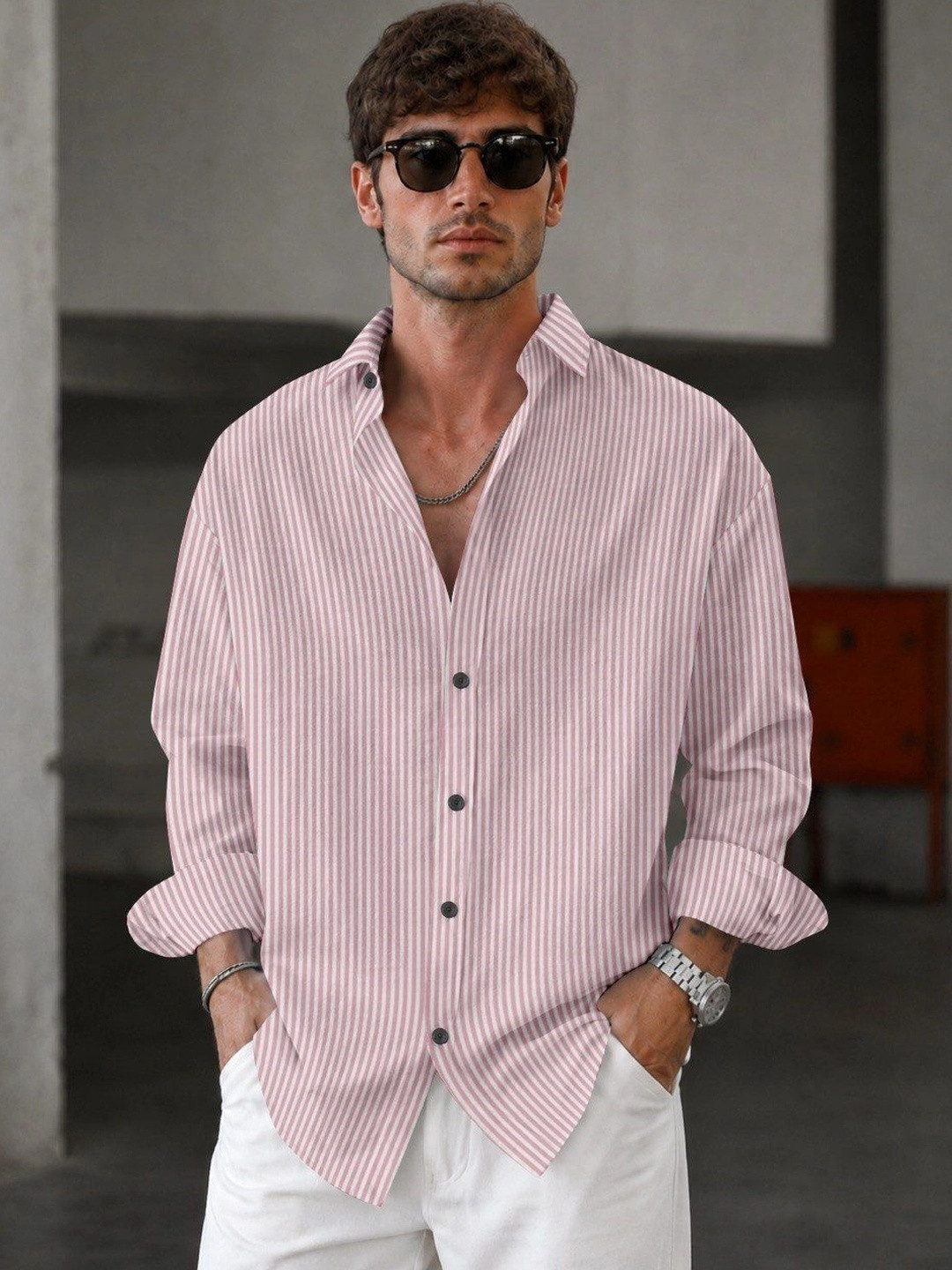 Vesido Men Classic Sheer Striped Casual Shirt