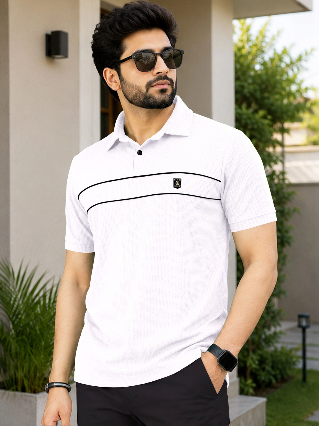 VeBNoR Men Polo Collar Polyester PU Coated T-shirt