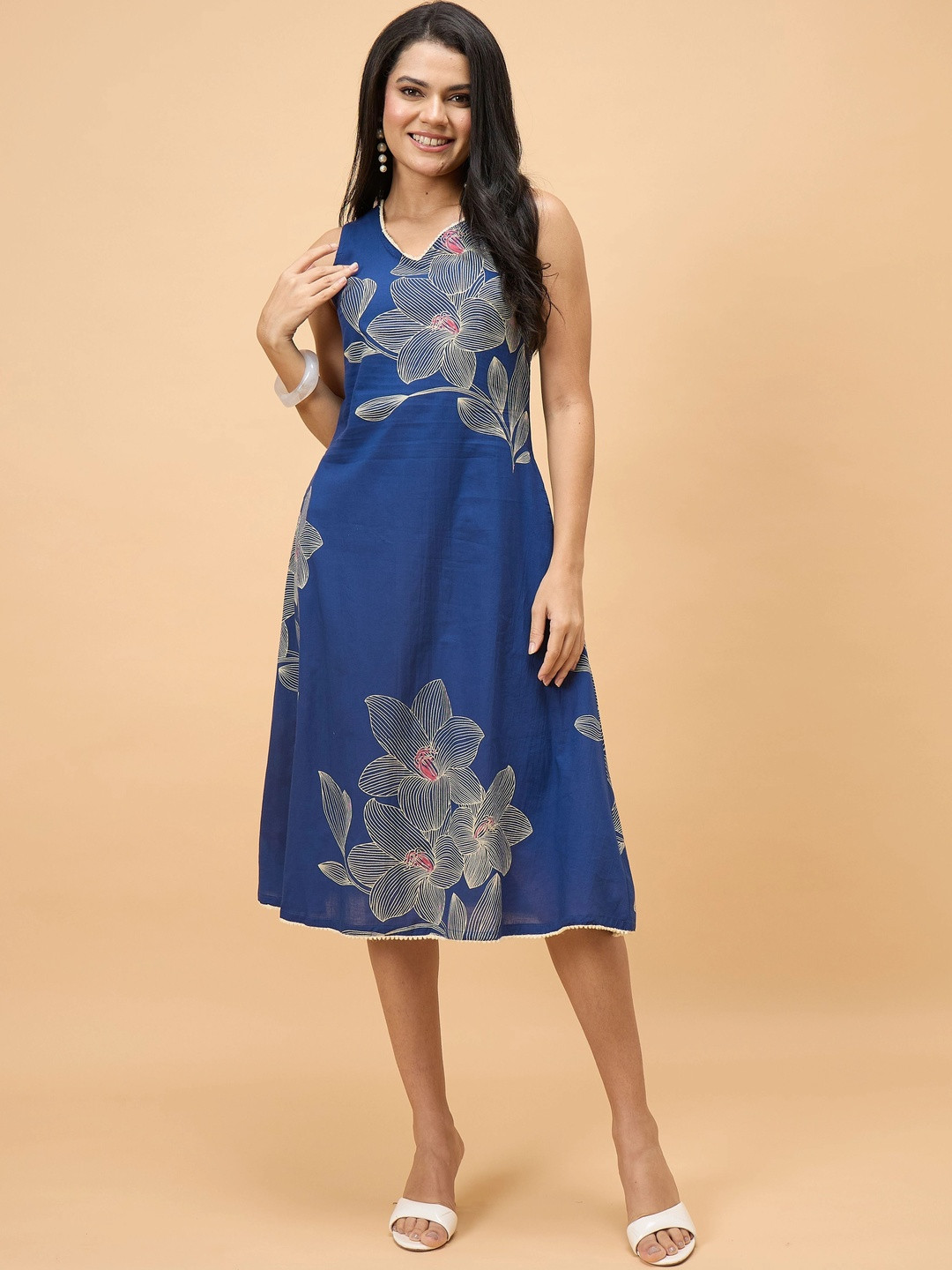 Azira Floral Printed A-Line Cotton Dress