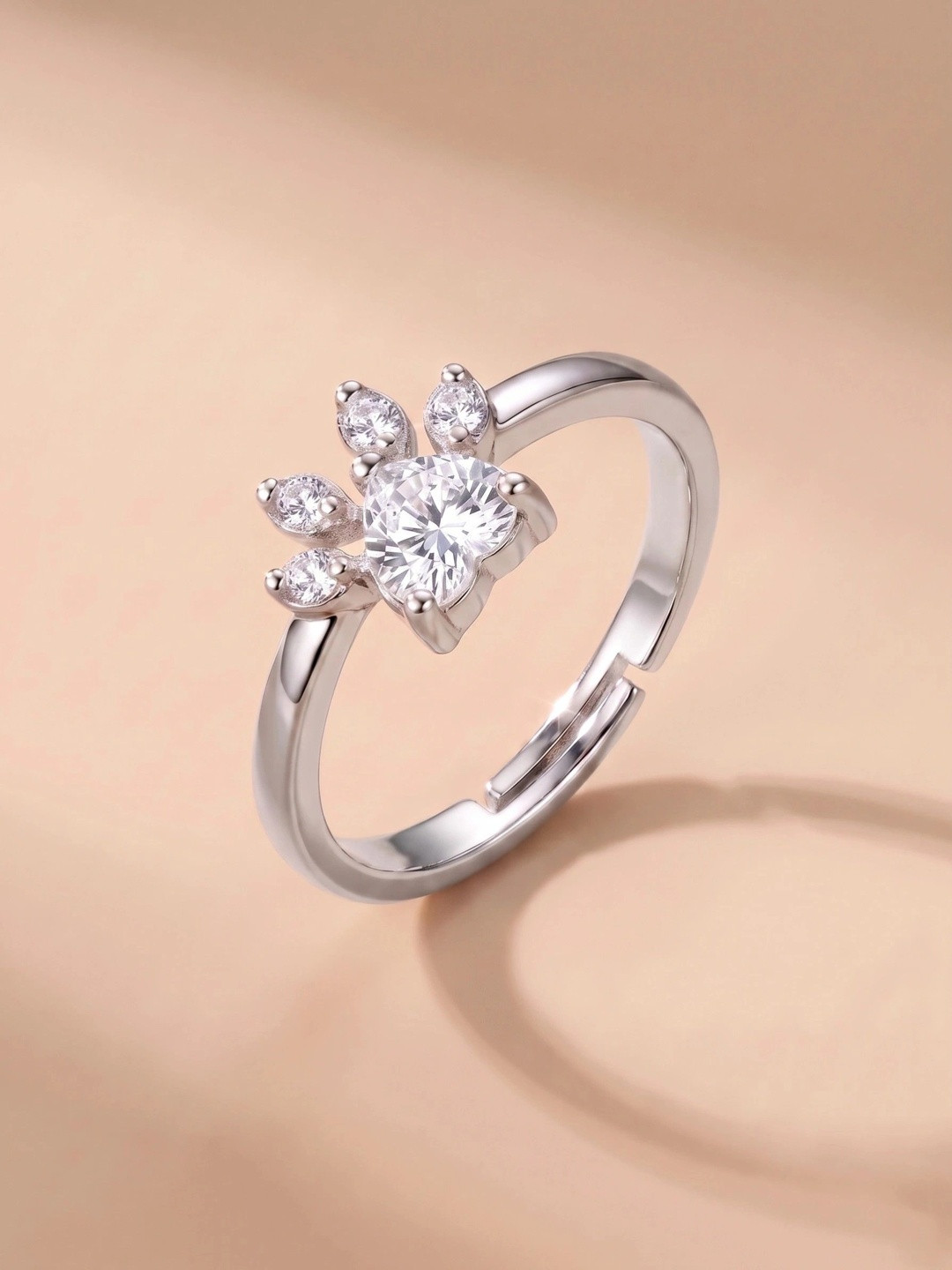 MYKI Women Silver Plated Cubic Zirconia Finger Ring