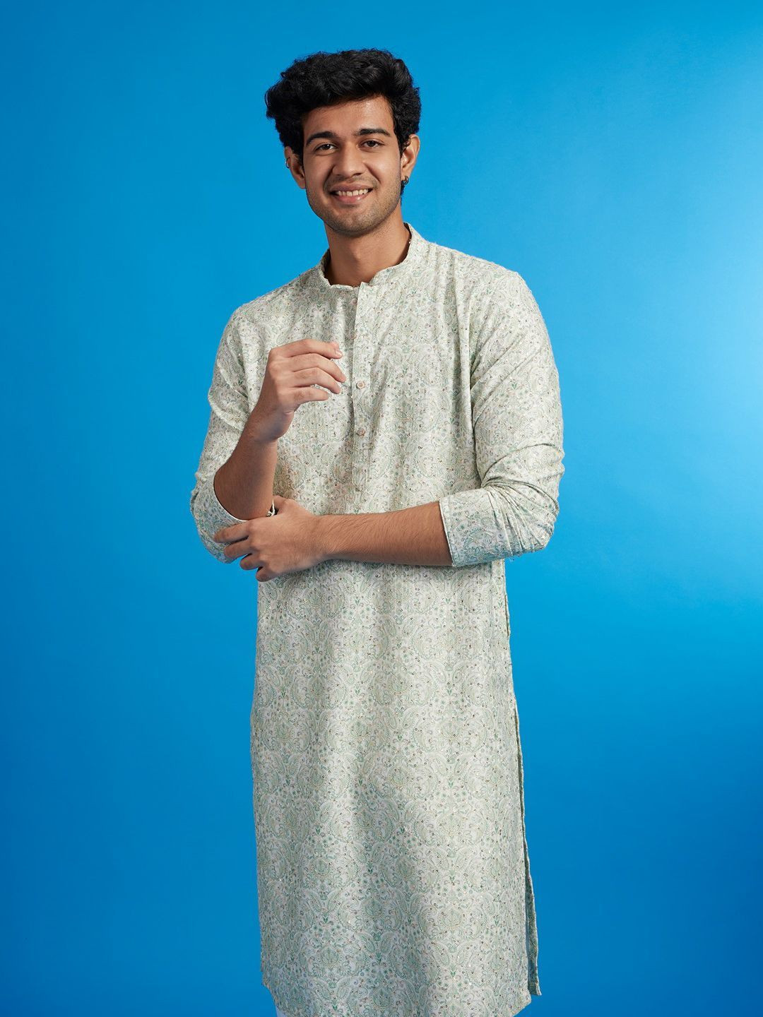 Diwas by Manyavar Men Ethnic Motifs Printed Sequinned Straight Kurta