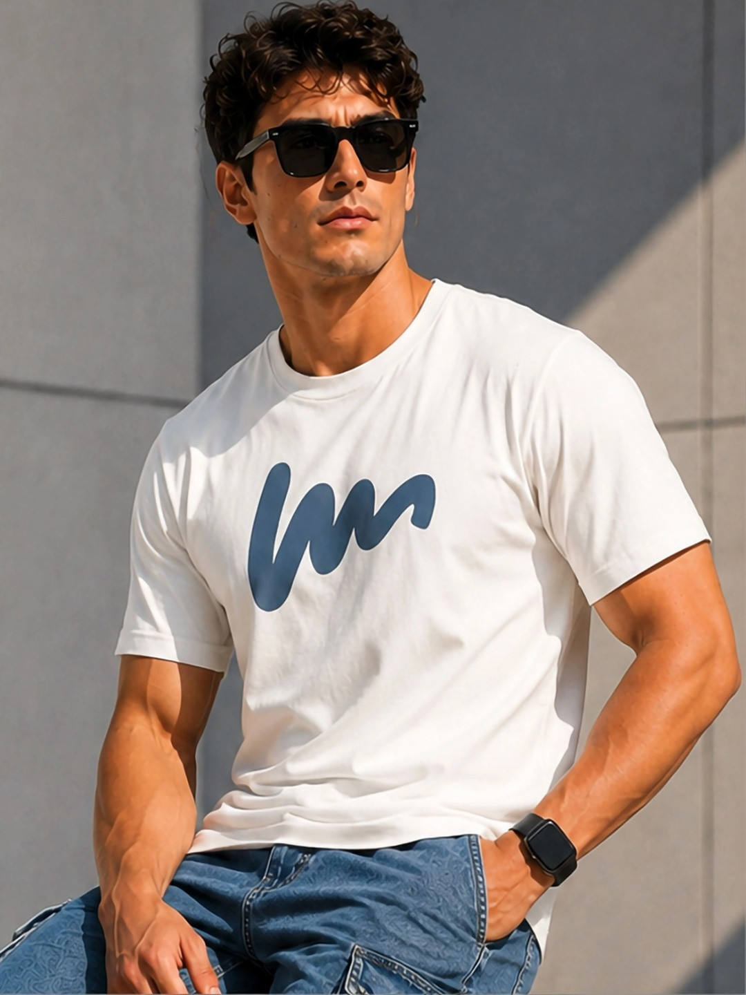 JUARI BE A GENTLEMAN Abstract Printed Round Neck T-shirt