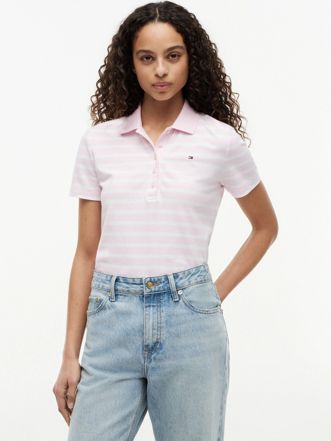 Tommy Hilfiger Women Striped Polo Collar T-shirt
