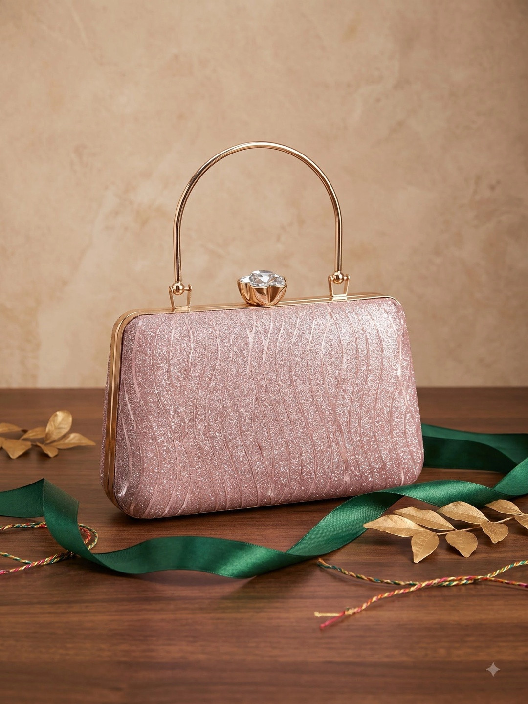 MEYYAS Textured Embellished Box Clutch