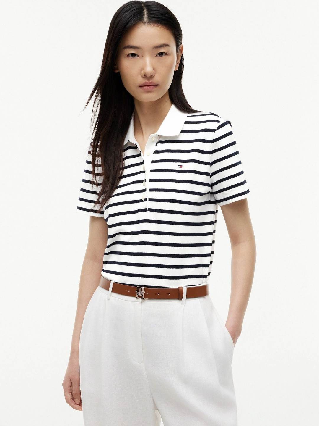 Tommy Hilfiger Women Striped Polo Collar T-shirt