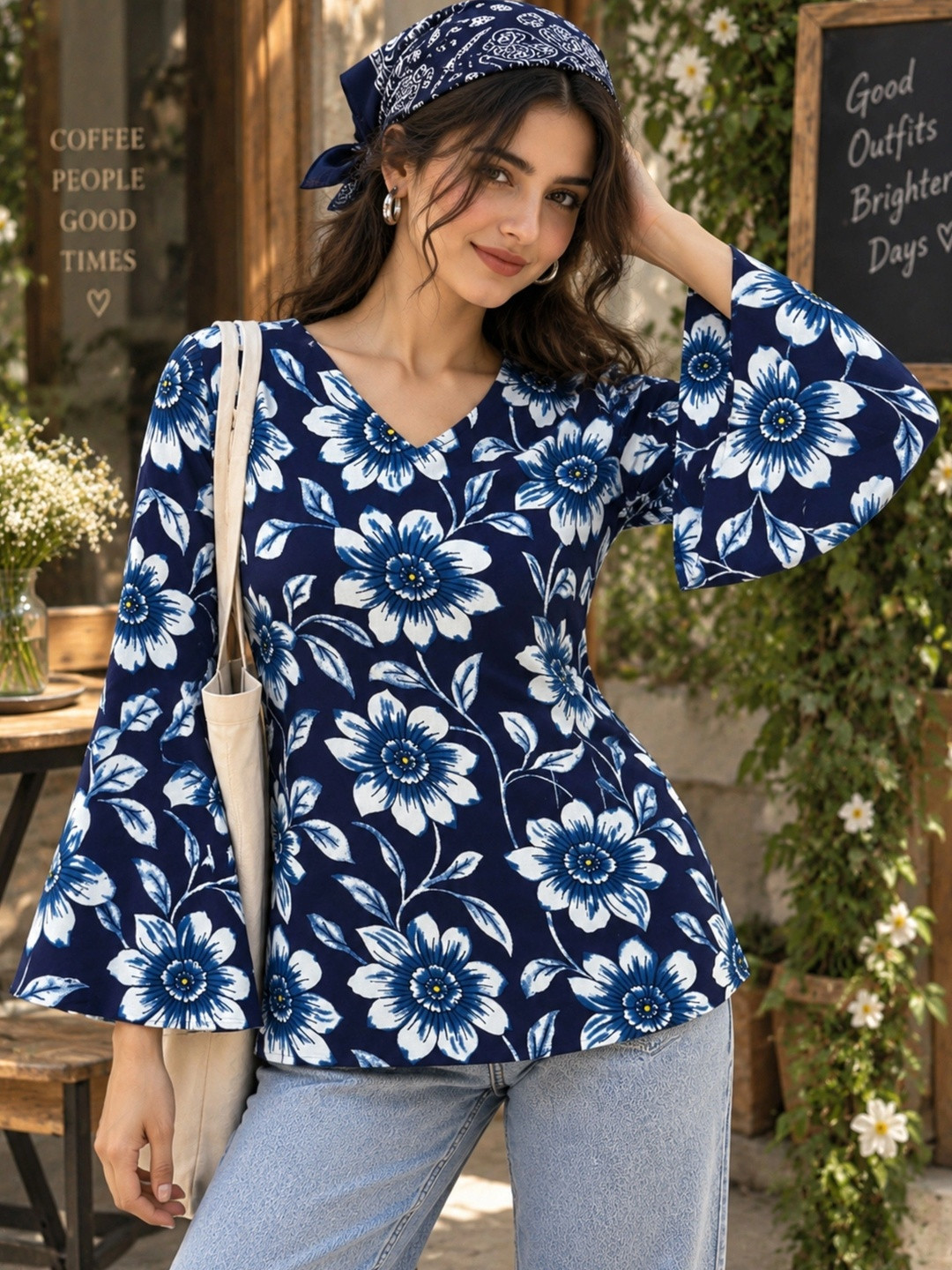 SHIONS Floral Printed V-Neck Kurti