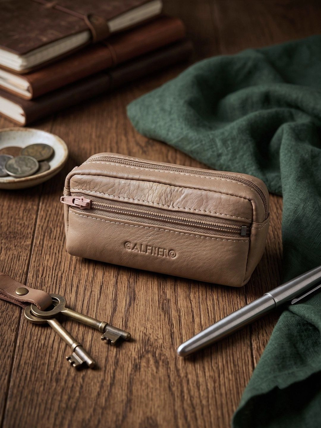 CALFNERO Unisex Genuine Leather Zip Around Wallet