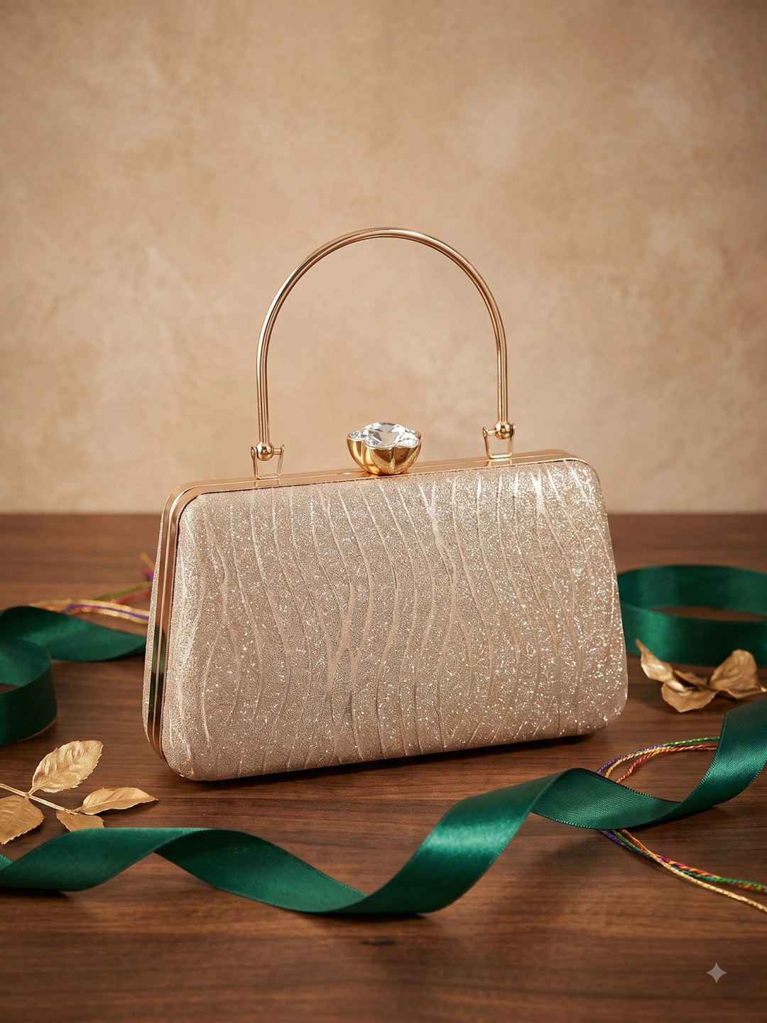 MEYYAS Textured Embellished Box Clutch
