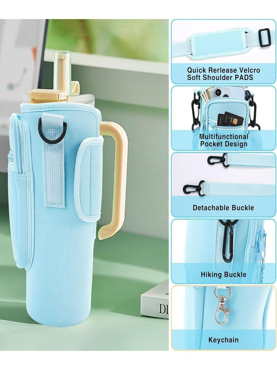 HOUSE OF QUIRK Blue Fabric Bottle Holder