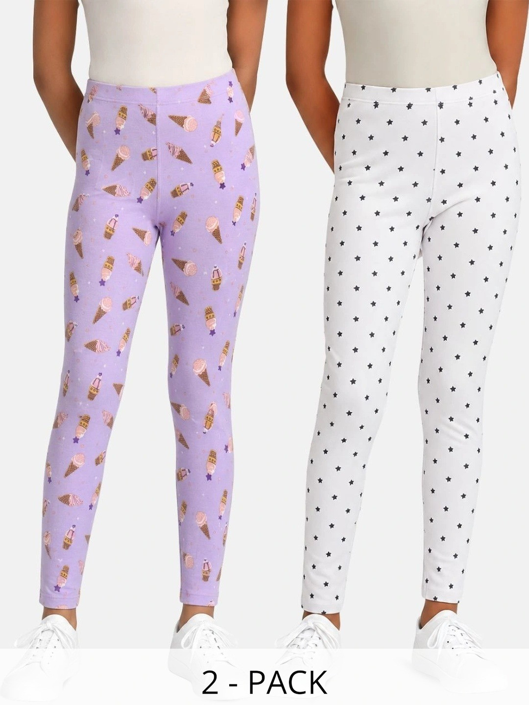 mackly Girls Pack Of 2 Printed Cotton Ankle Length Leggings