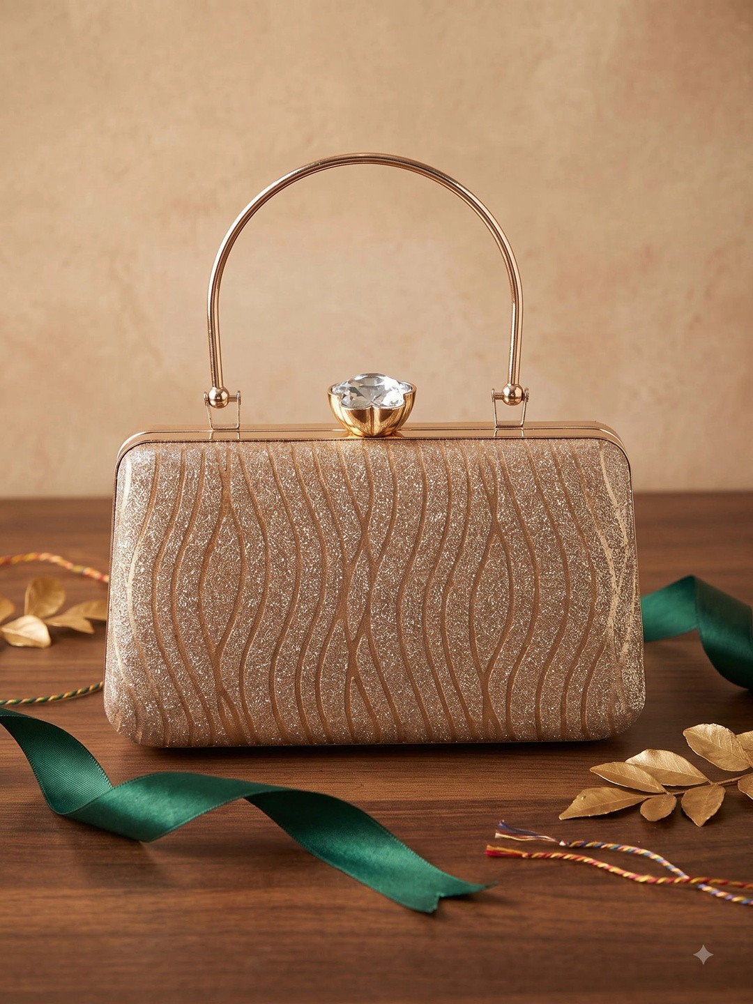 MEYYAS Textured Embellished Box Clutch