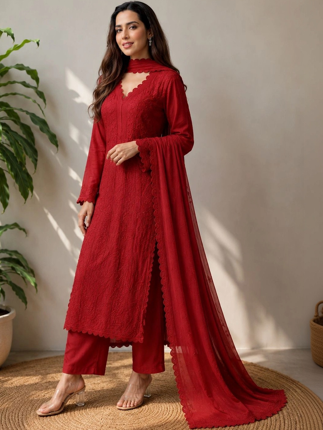 KALINI Women Ethnic Motifs Embroidered Regular Thread Work Kurta with Trousers & Dupatta
