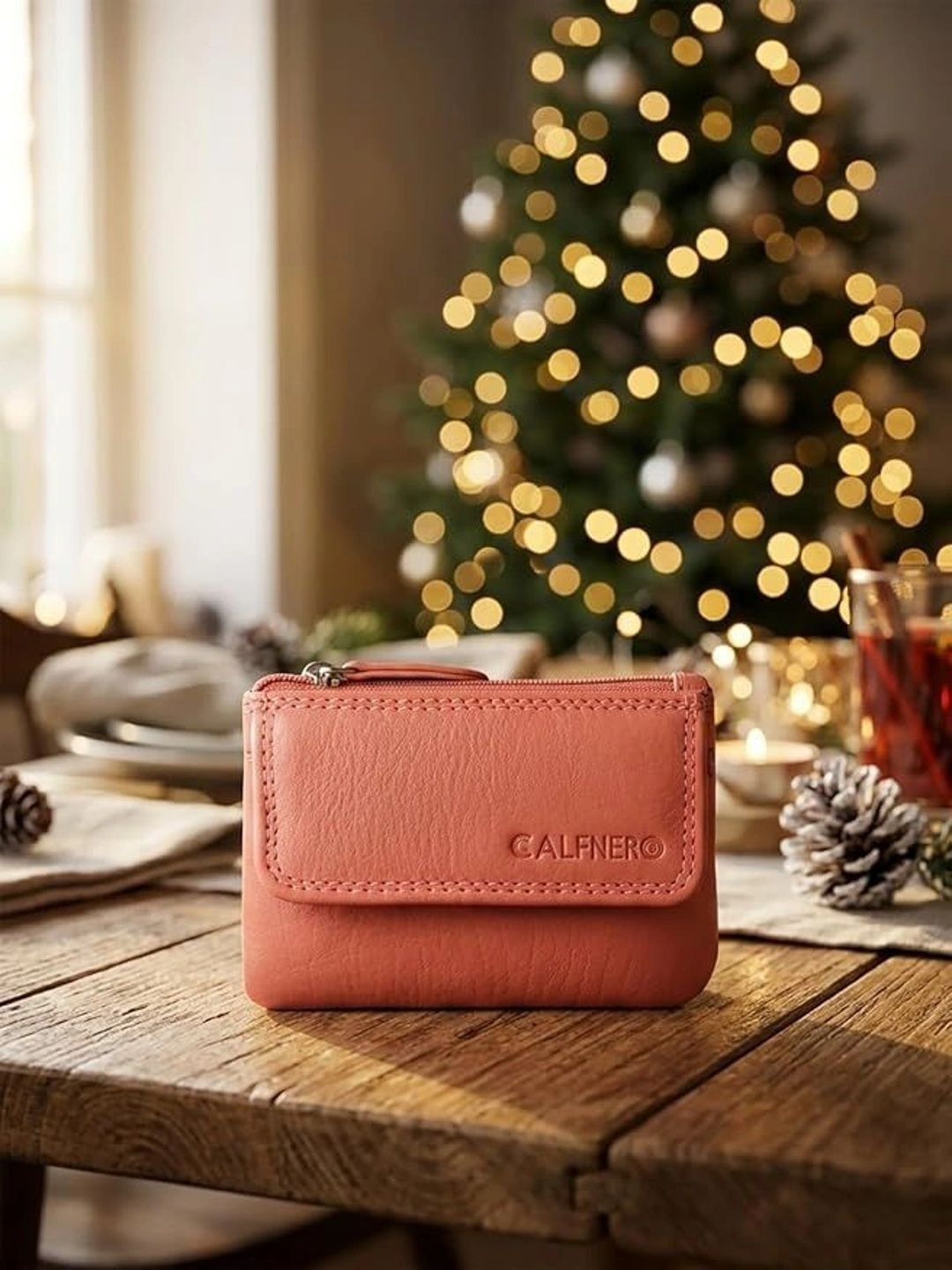 CALFNERO Leather Zip Around Wallet