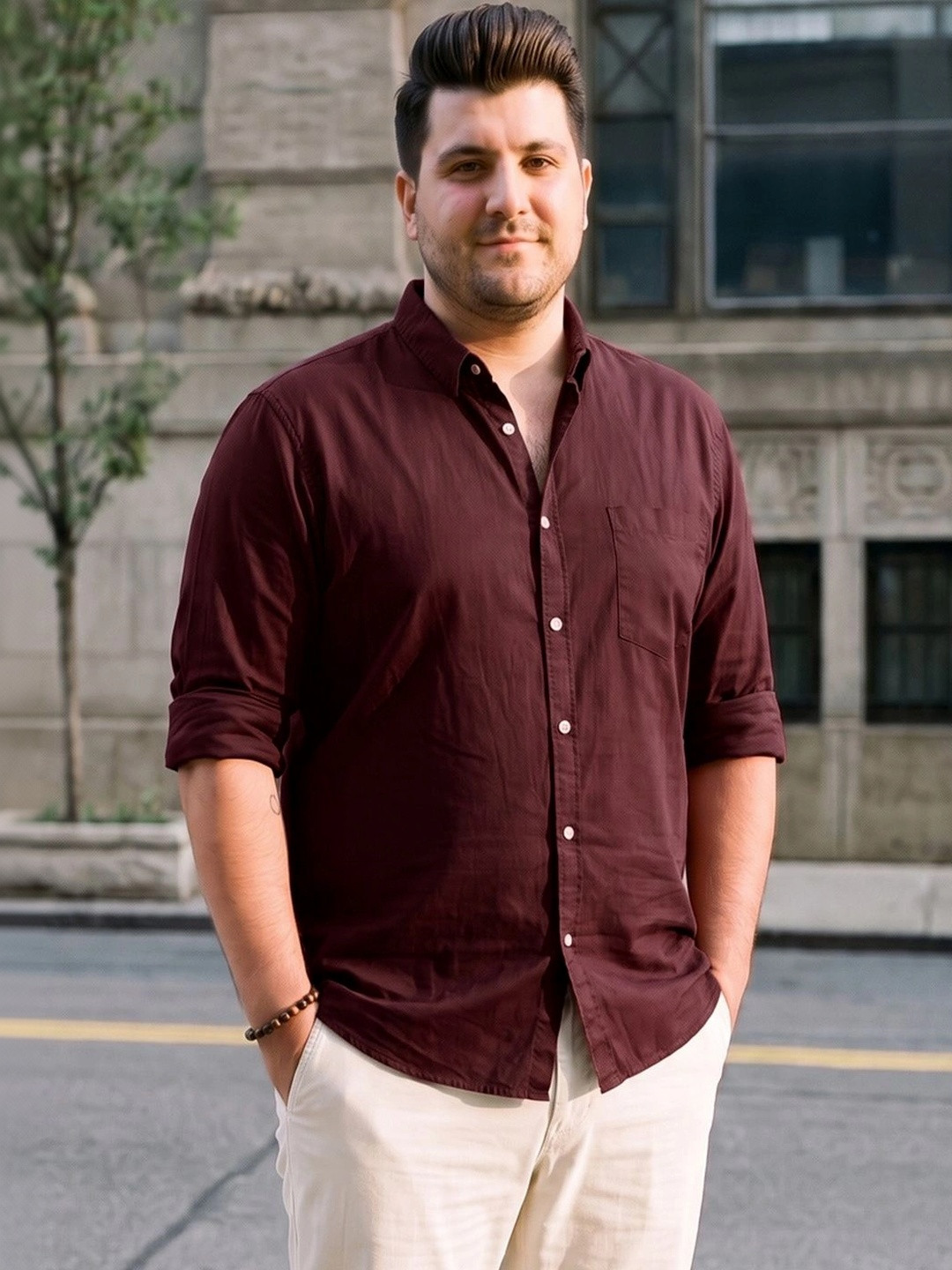 Urbano Plus Men's Maroon Cotton Full Sleeve Regular Fit Casual Solid Shirt