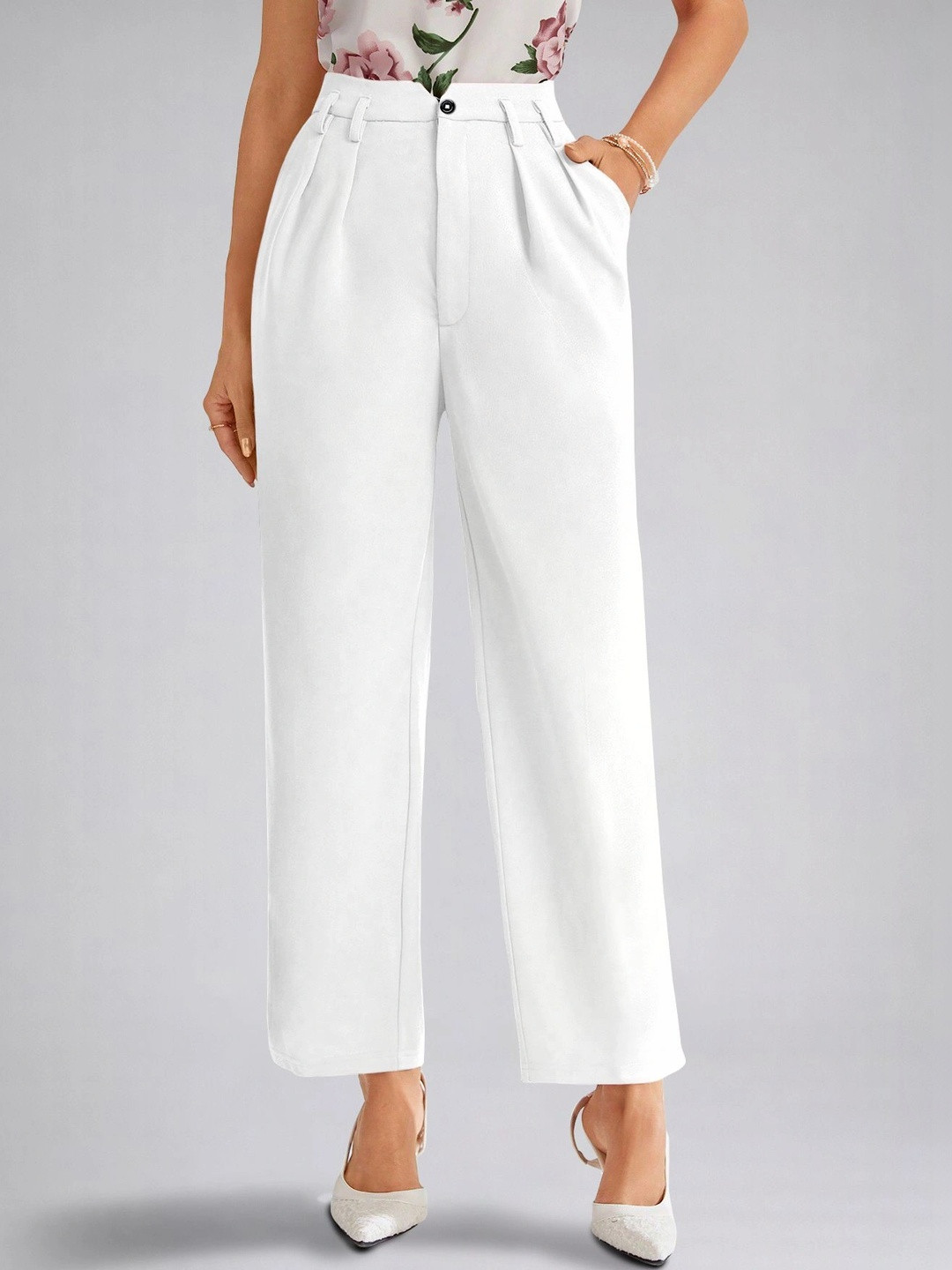 CORSICA Women Peg Leg Straight Fit High-Rise Easy Wash Pleated Trousers