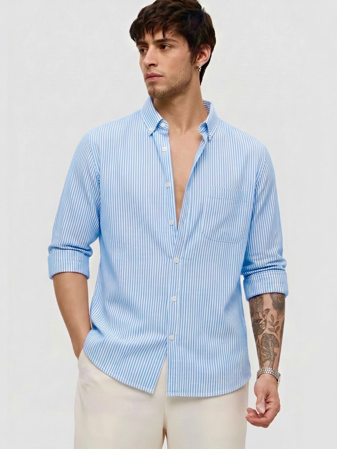 RODEIZ Men Comfort Slim Fit Striped Casual Shirt