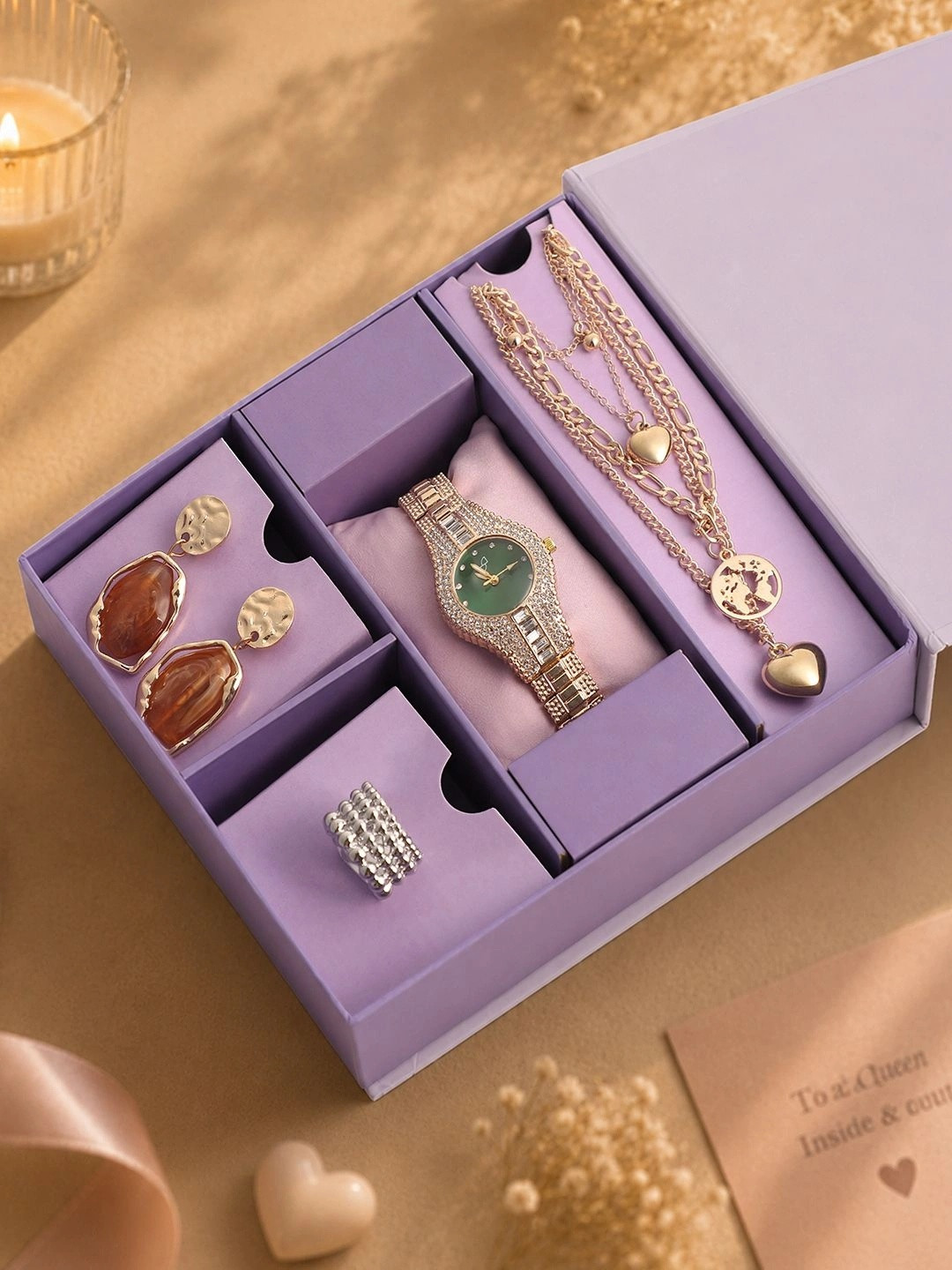 HAUTE SAUCE Stone Studded Watch Gift Set AW26_HSGC5246