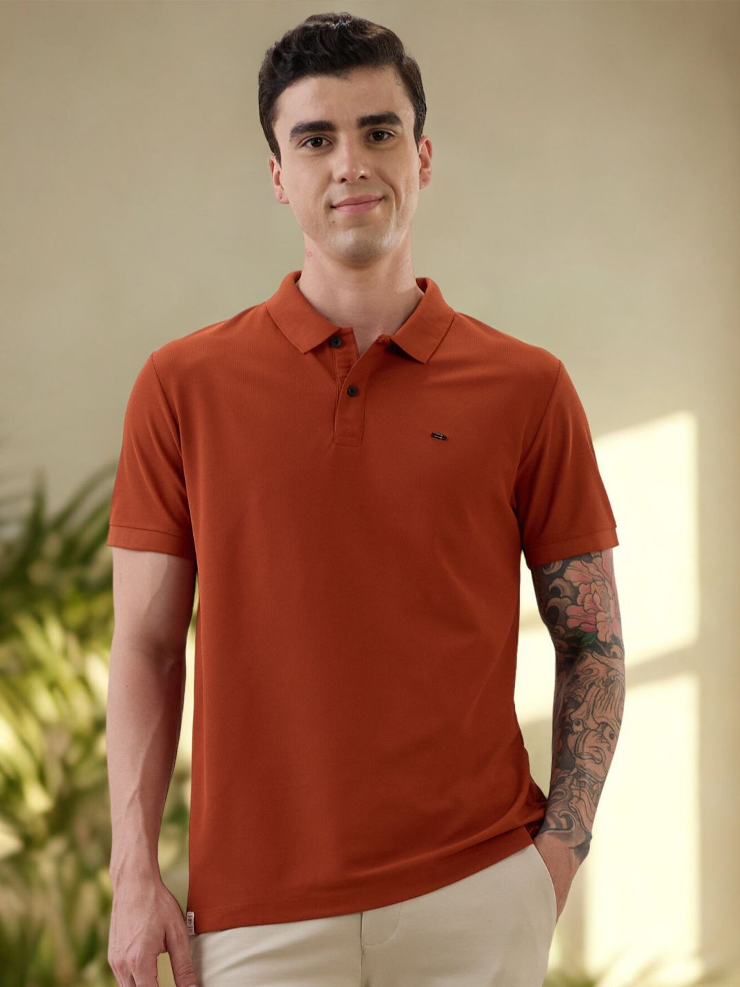 nostrum Men Solid Polo Collar Regular Fit Half Sleeve T-shirt