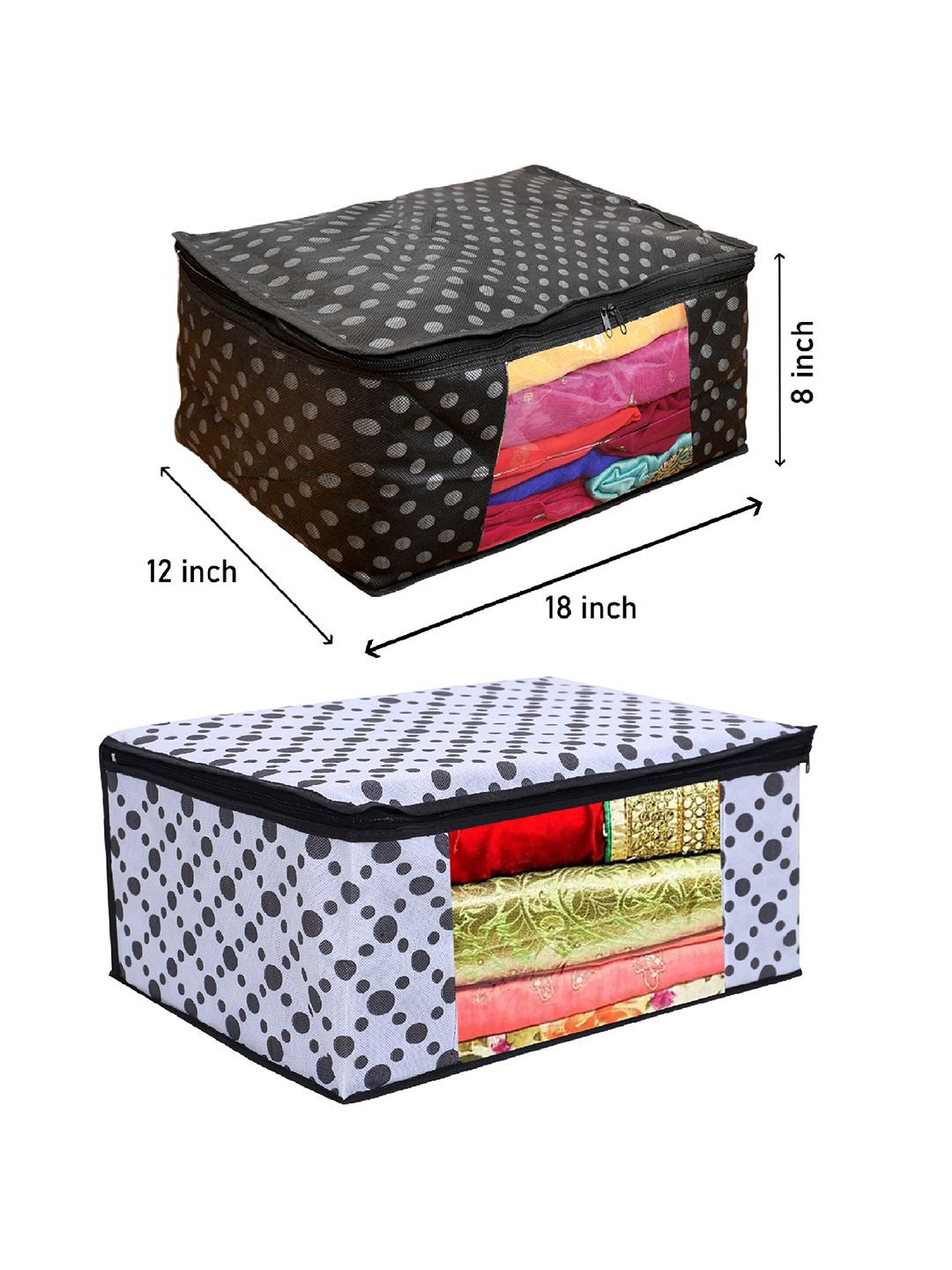 Home Fresh Set Of 2 Black & White Printed Wardrobe Cloth Organizer