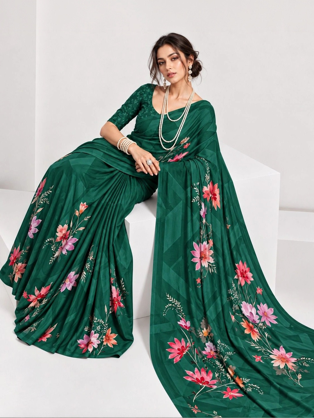Tanuza Fashion Floral Pure Georgette Mysore Silk Saree