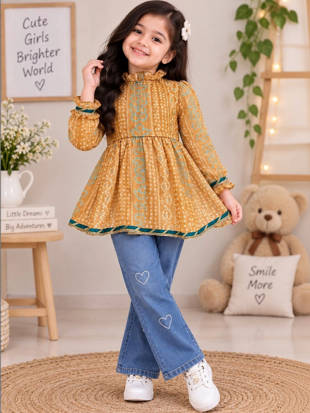 YK Print Ruffles Ethnic Georgette Top