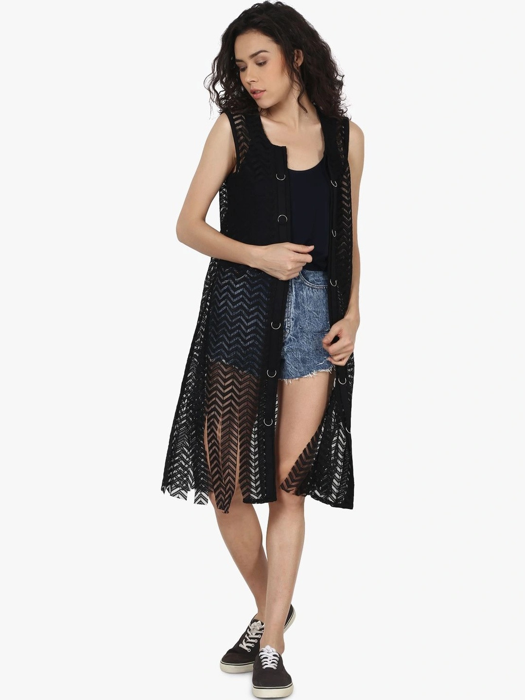 AOL Women Embellished Longline Sheer Shrug