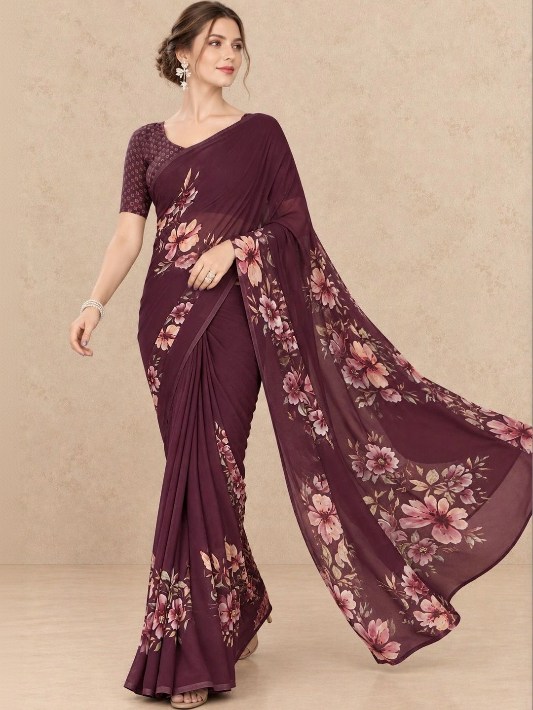 Tanuza Fashion Pure Georgette Mysore Silk Saree
