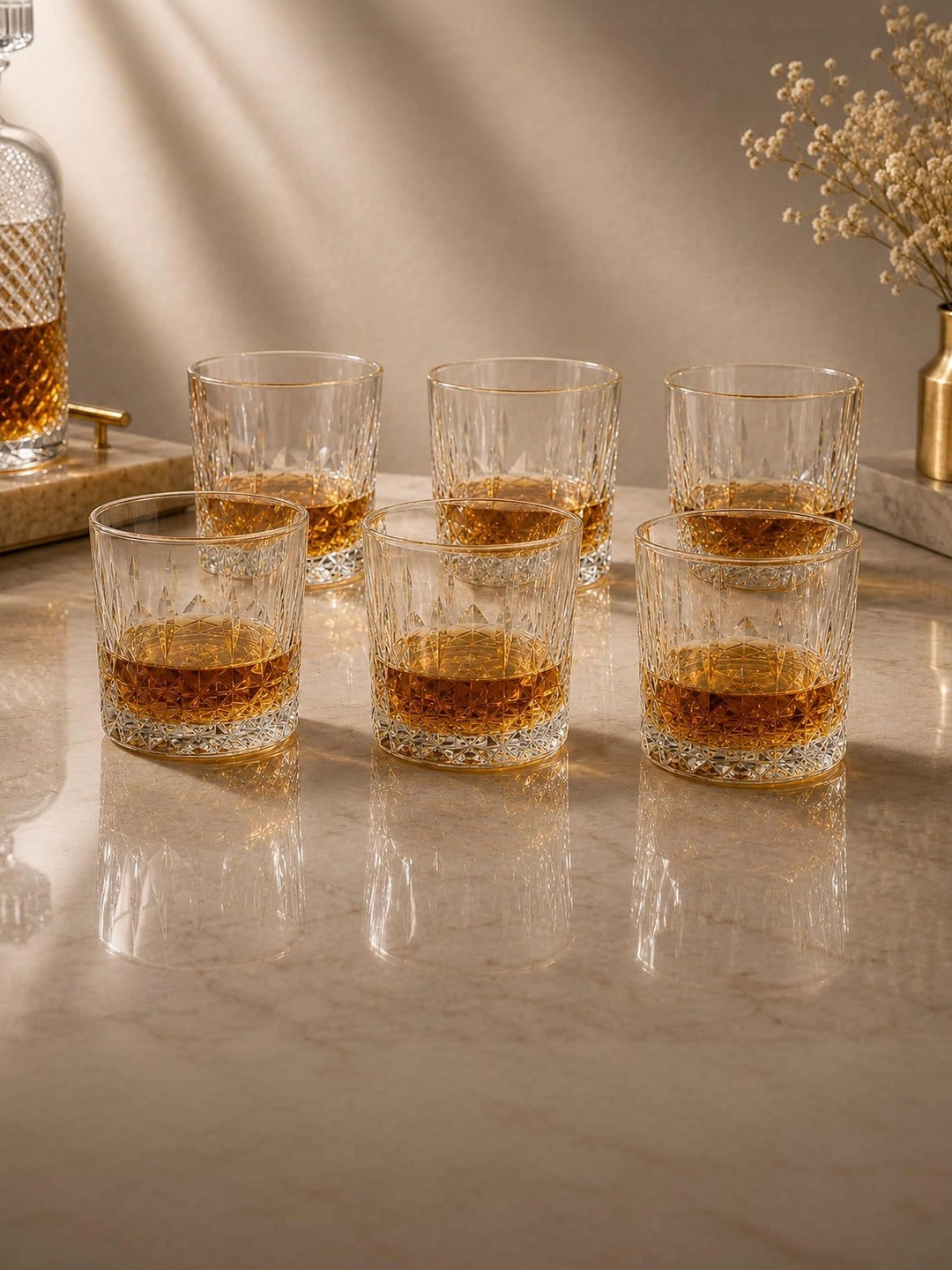MANRAJ Vintage Origami 6-Pcs Transparent Textured Bar Glass-265 ml