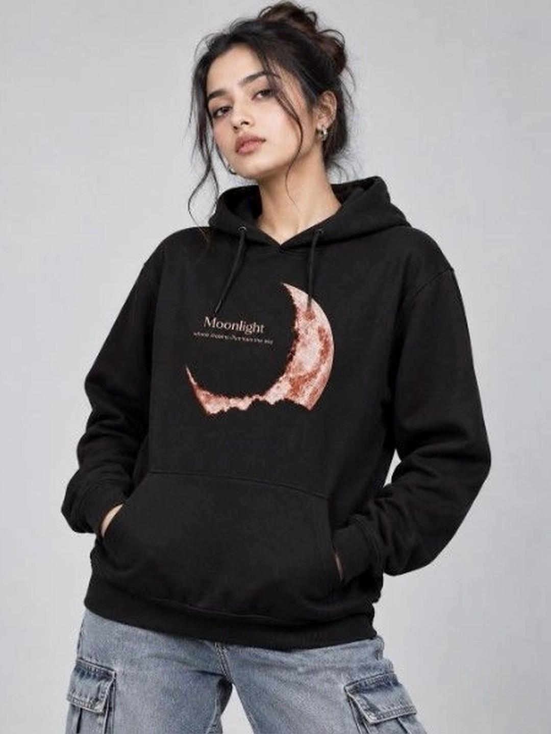 9TUNKI Women Printed Hooded Sweatshirt