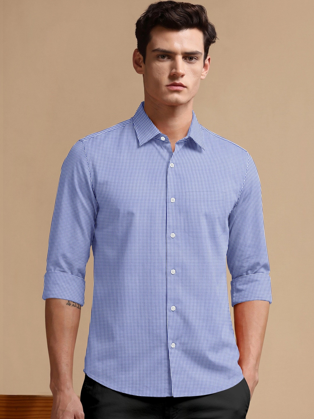 Ellishwear Men Comfort Micro Checks Checked Casual Shirt