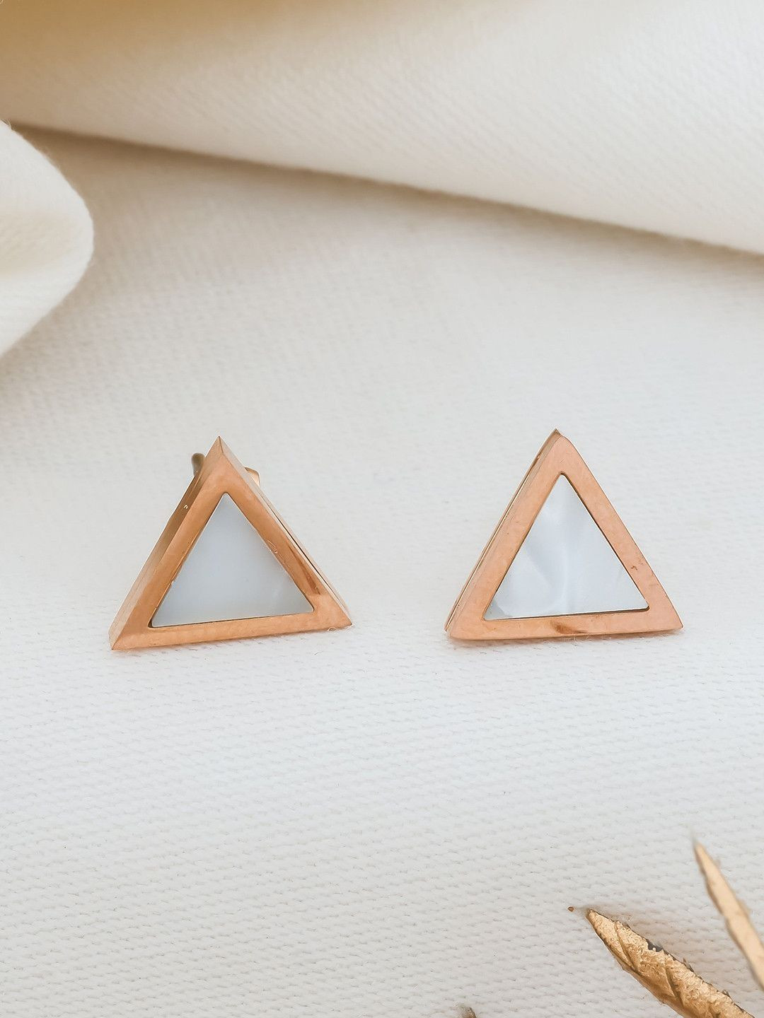 QUERALT Gold Toned Triangle Geometric Stud Earrings