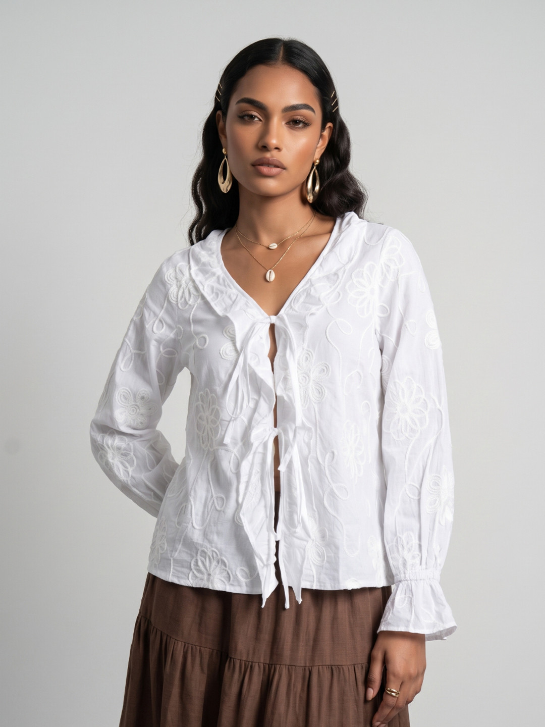 Phosphorus Floral Embroidered Pure Cotton Top