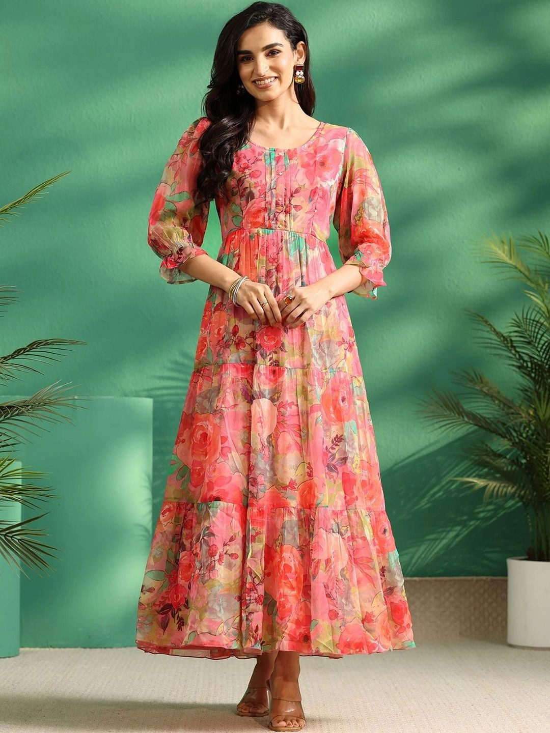 Libas Floral Print Chiffon Maxi Dress