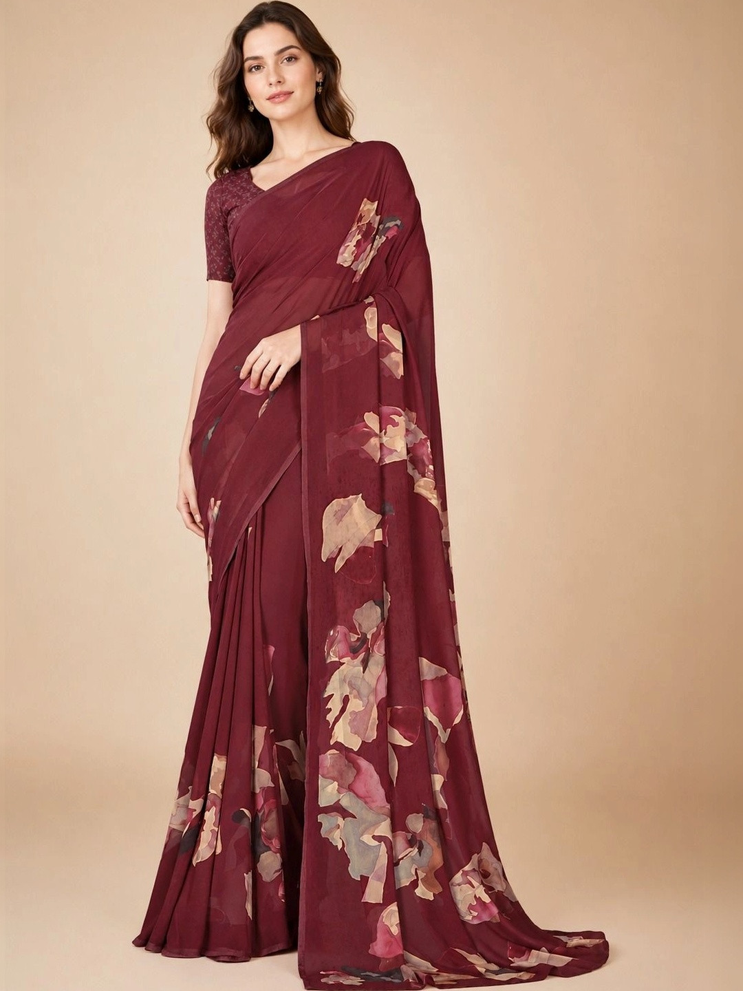 Tanuza Fashion Floral Pure Georgette Mysore Silk Saree